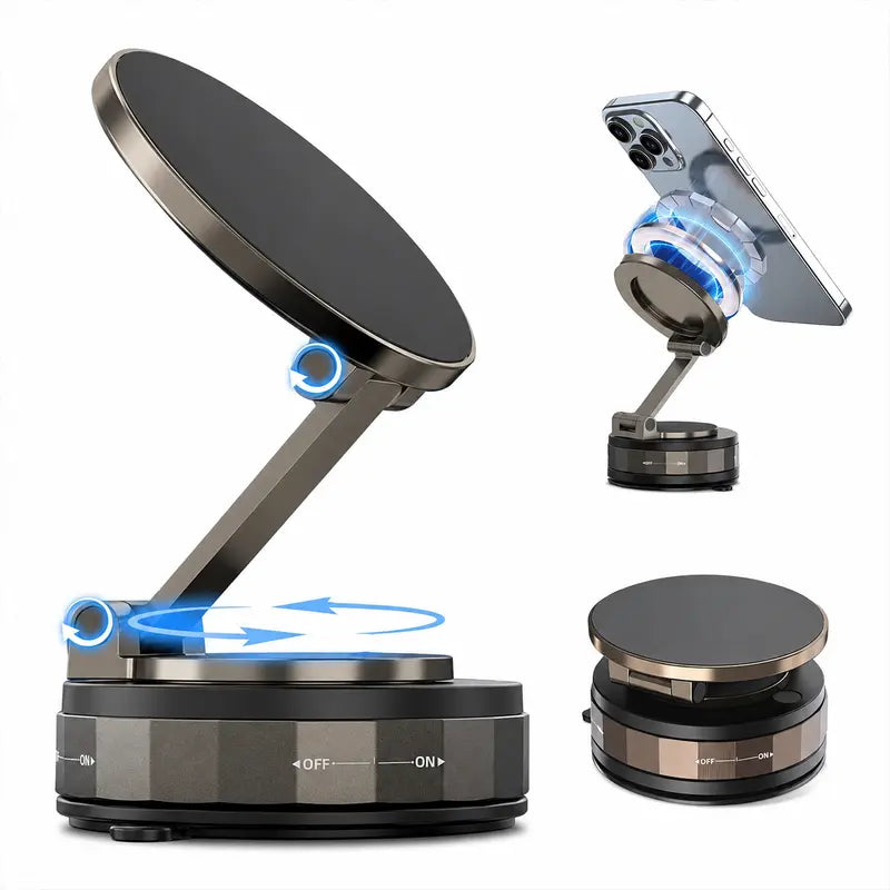 Magnetic Suction Car Phone Mount – 360° Rotating, Foldable, No Power Needed