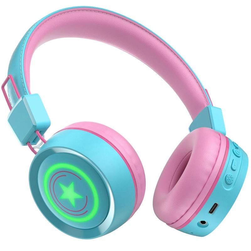 Newbee Kids Bluetooth Headphones with Mic & LED Lights – Wireless, for School & Travel