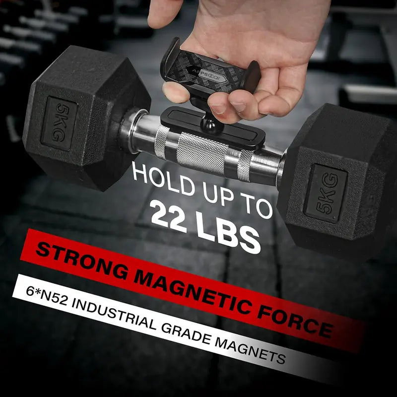 Magnetic Gym Phone Mount – 360° Adjustable Aluminum Holder for Workout Recording
