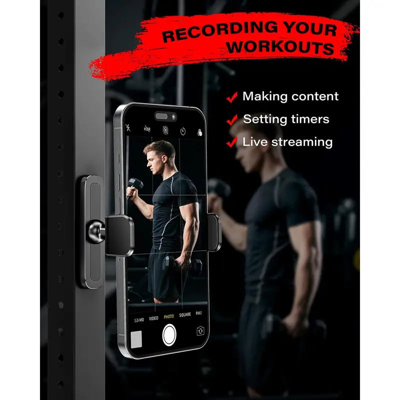 Magnetic Gym Phone Mount – 360° Adjustable Aluminum Holder for Workout Recording